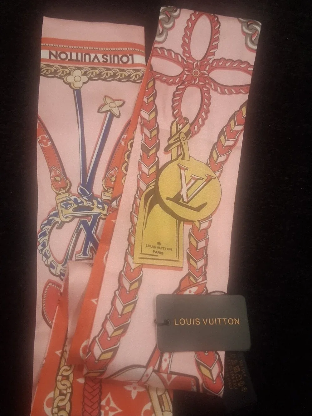 Louis Vuitton Orange & Pink Monogram Silk Twilly Scarf